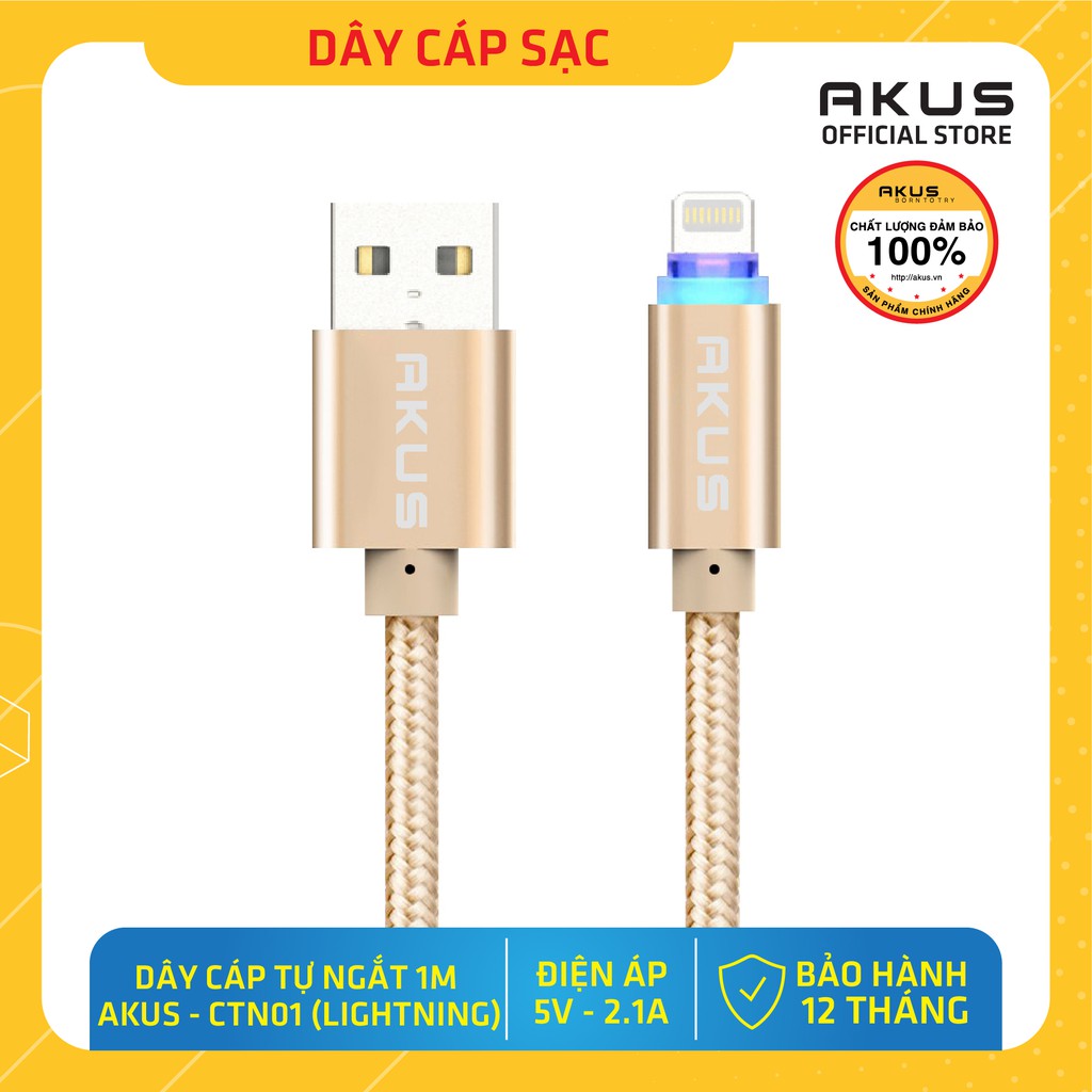Dây cáp tự ngắt 1M (Lightning) AKUS - CTN01 (Hàng chính hãng - Bảo hành 12 tháng)