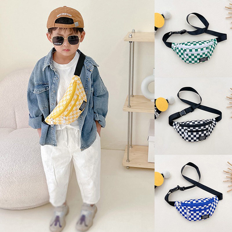 Ví Đeo Chéo Trước Ngực Họa Tiết Caro Phong Cách Hàn Quốc Cho Bé