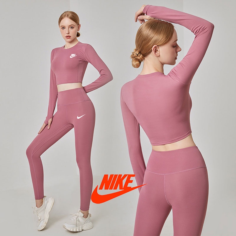 Set Đồ Thể Thao Dài Tay Màu Trơn In Logo Nike Thời Trang Năng Động Cho Nữ