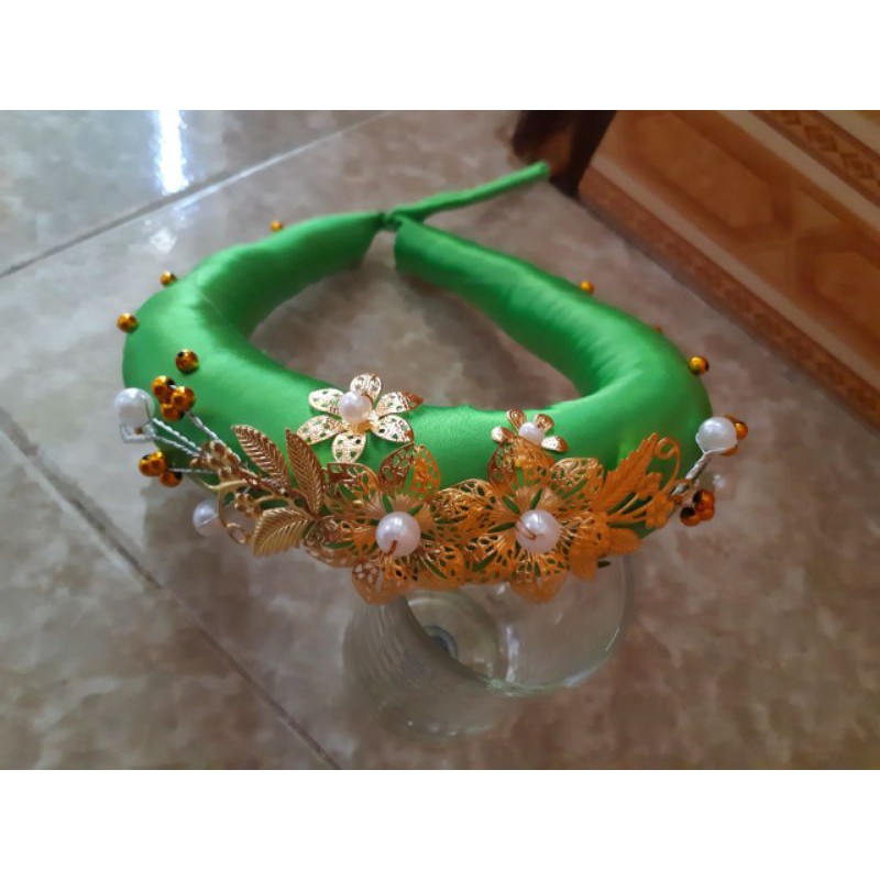 Mấn  đơn đính hoa kim loại mạ vàng, mấn đội đầu thủ công, mấn đội đầu cách tân, mấn áo dài