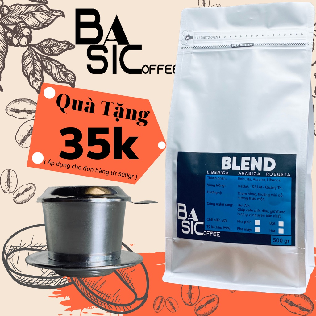 Cà Phê Nguyên Chất Blend Liberica Robusta Arabica Rang Xay Mộc Bassic Coffee Đăk Lăk