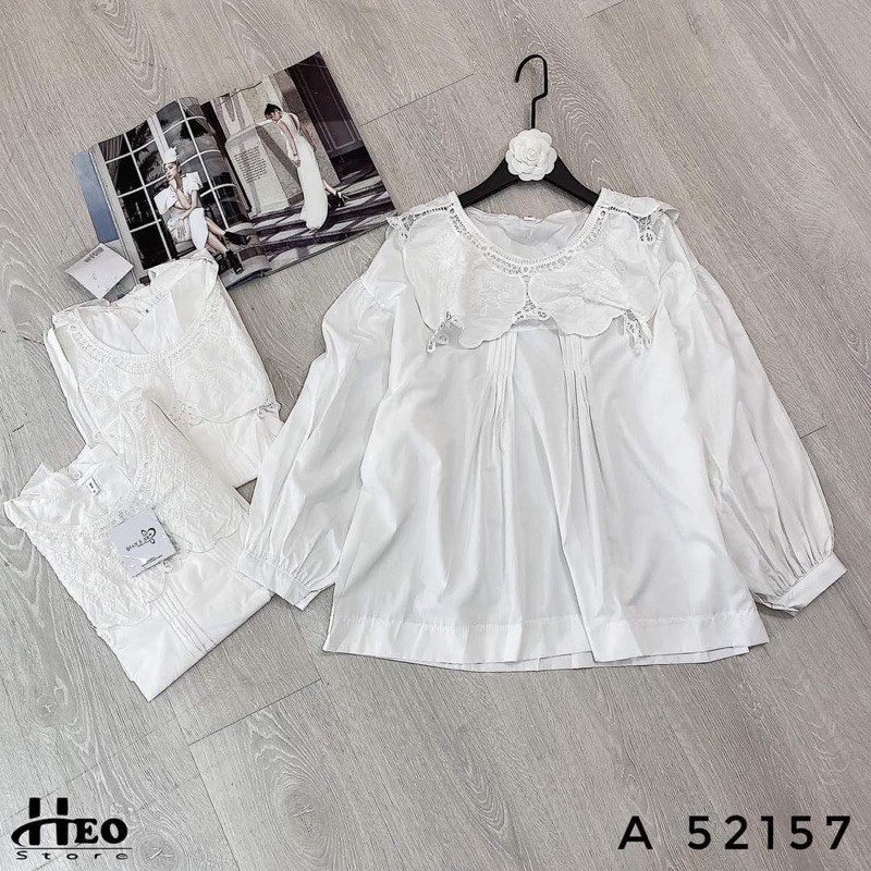Áo Sơ Mi Trắng Cổ Sen Phối Ren Tiểu Thư Dáng Babydoll Siêu Xinh, Áo Kiểu Nữ Chất Thô Mềm Hàng Đẹp Loại 1