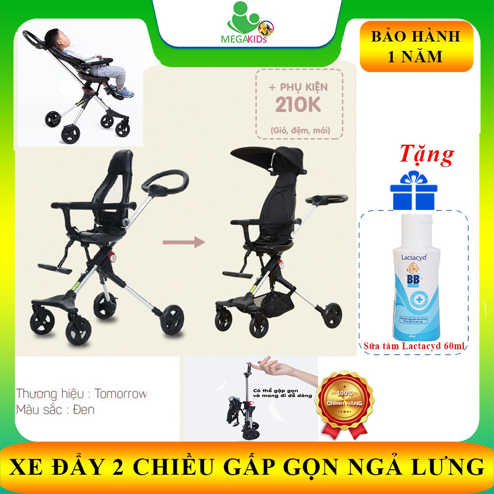 Xe đẩy 2 chiều gấp gọn cao cấp Tomorrow có 3  tư thế ngả lưng, có lò xo giảm xóc - Bảo hành 1 năm