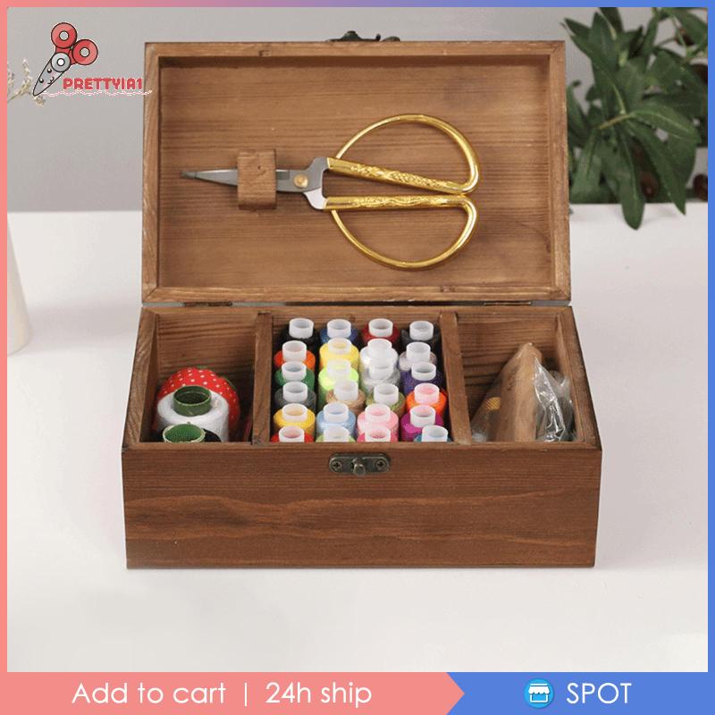 [Prettyia1] Hộp Gỗ Đựng Dụng Cụ May Vá Thủ Công Cho Người Mới Bắt Đầu