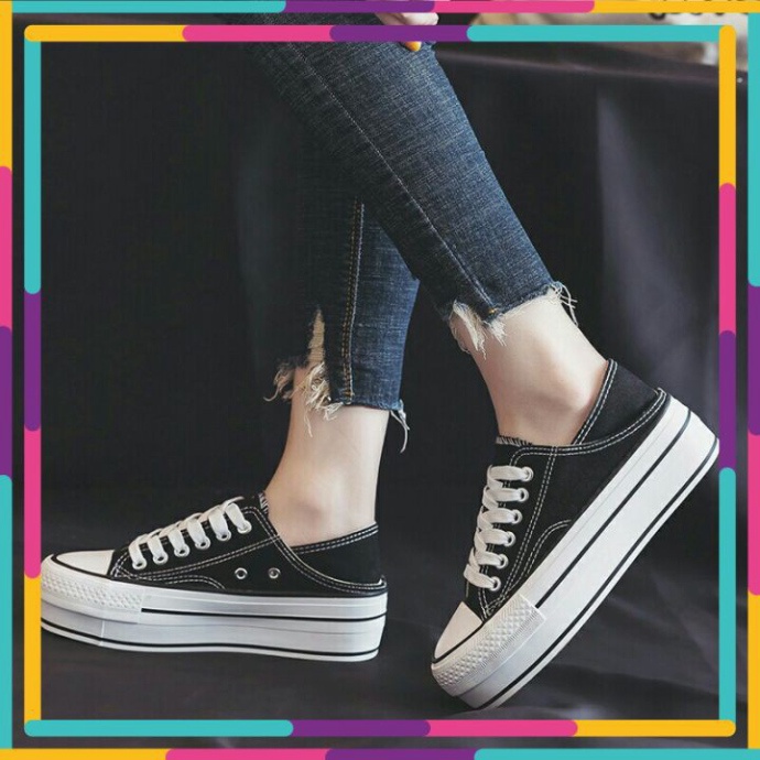 Giày thể thao nữ 💖 FREESHIP 💖 độn đế vải Jeans kiểu dáng GẬP GÓT