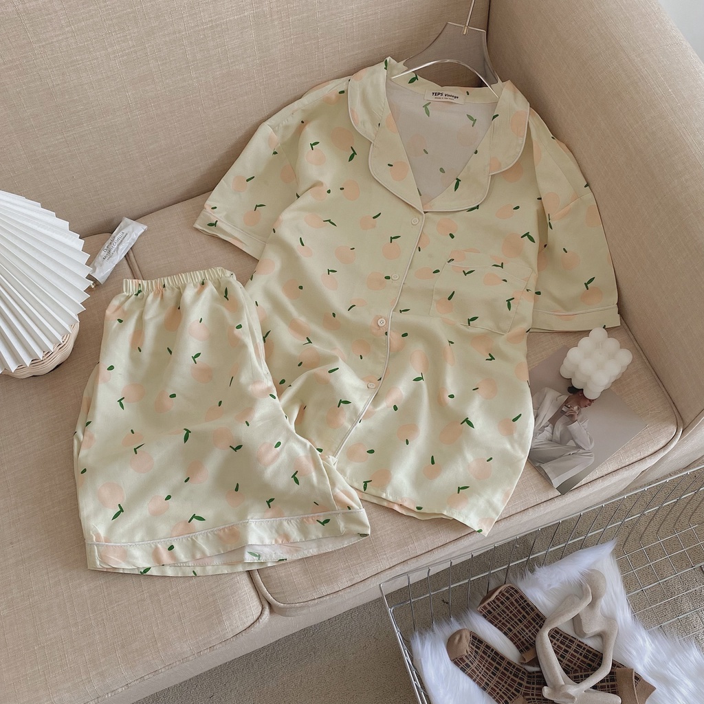 Bộ pijama nữ Fmstyle Saigon cộc tay chất liệu vải kate Thái 21DB06EP0901-21DB08EP1201 - 21DB12EP0401