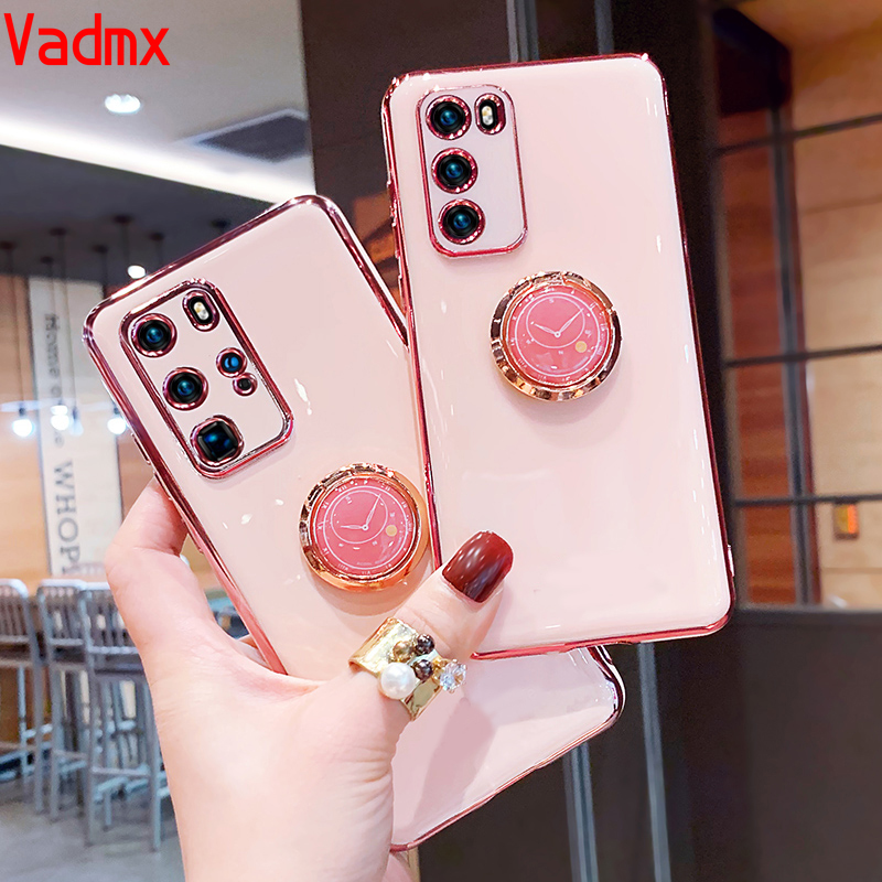 Case Samsung Galaxy Note 20 Ultra 10 Plus 9 8 S10 Plus S10e S9 Plus Plated Soft Finger Ring Bracket Holder Phone Cover