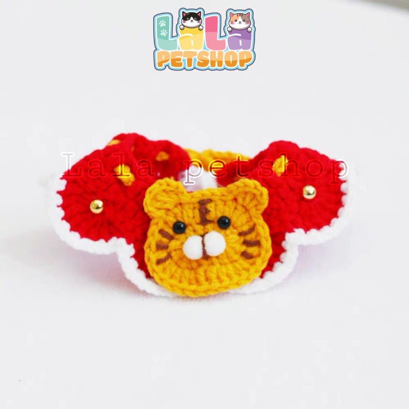 Vòng Cổ, Áo Tết Cho Chó Mèo, Dây Cổ Bằng Len Họa Tiết Bé Mèo Cute