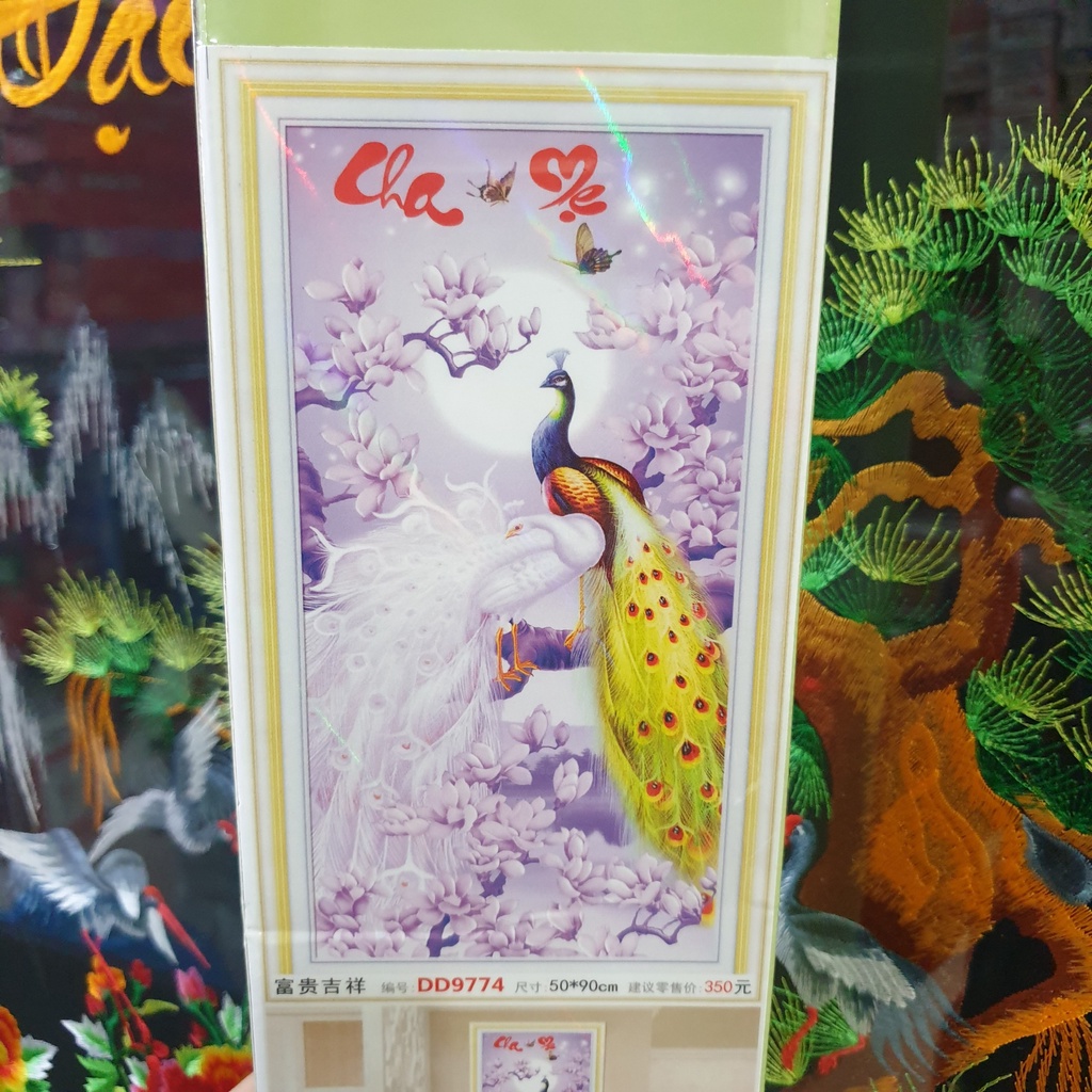 Tranh Đính Đá CHA MẸ (ĐÁ ABC CAO CẤP). Kích Thước: 90cm x 50cm