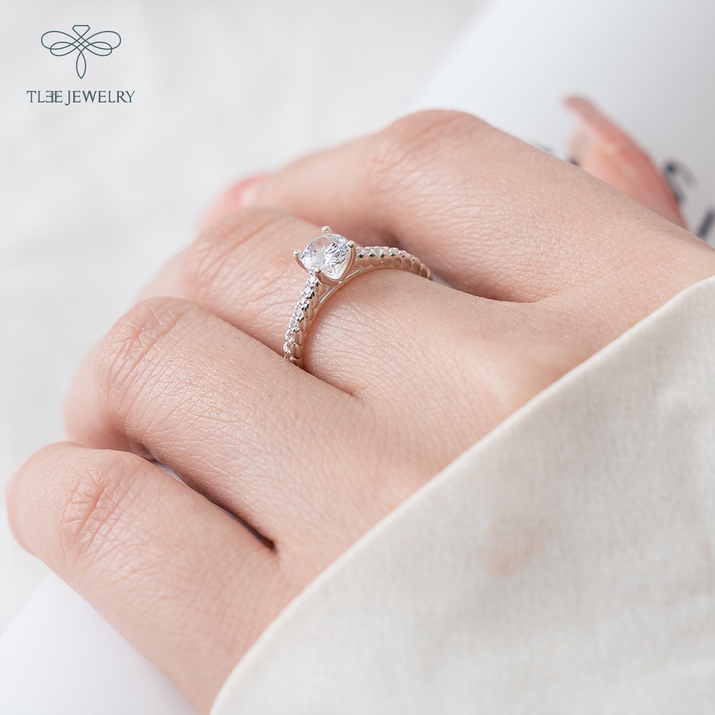 Nhẫn bạc nữ TLEE bốn chấu viền xoắn full dá bản dày cao cấp NCJ A0196