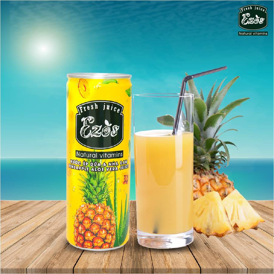 Nước Ép Dứa Nha Đam Ezos Lốc 12 Lon x 240ml