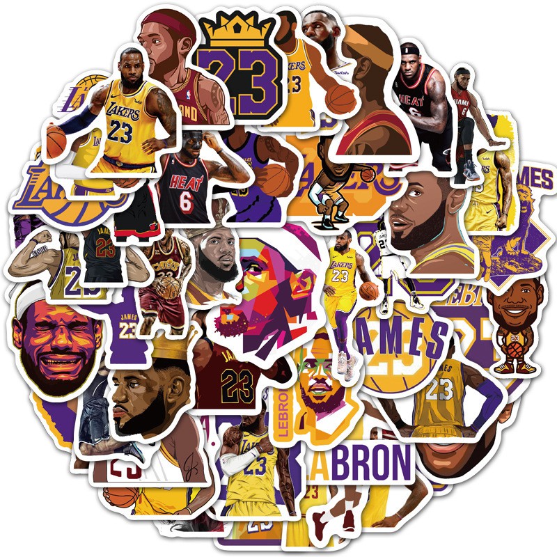 Sticker Bóng Rổ Set 50 Hình In Lebron James Decal PVC Cao Cấp Không Thấm Nước Dán Xe Tường Điện Thoại Laptop Vali