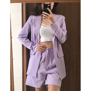 (ẢNH THẬT) SET PASTEL TÍM BLAZER+CORSET+SHORT