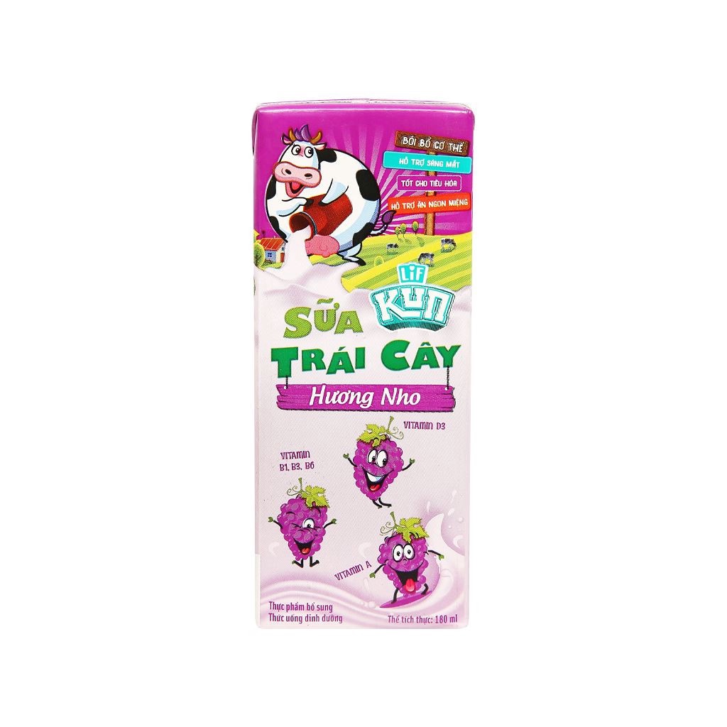 [HSD T12-2023] [SĂN THÈ QUÀ] Thùng 48 Hộp Sữa Trái Cây LiF Kun Hương Nho 180ml