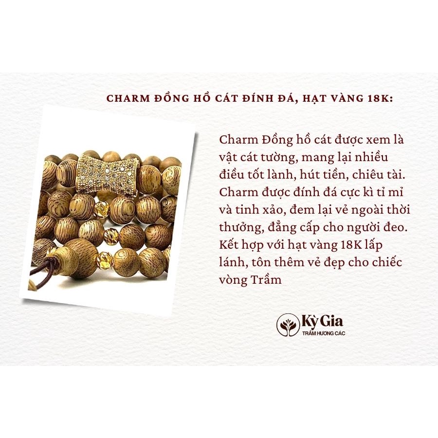 Vòng Tay Trầm Hương Rừng Kalimantan Phối Charm Đồng Hồ Cát Kỳ Gia Trầm Hương- Sang Trọng- Thanh Lích