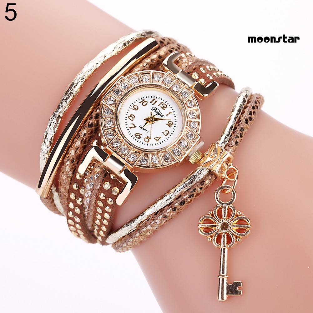 MS  Key Pendant Multi-Layer Rivets Band Arabic Numerals Quartz Bracelet Wrist Watch | BigBuy360 - bigbuy360.vn