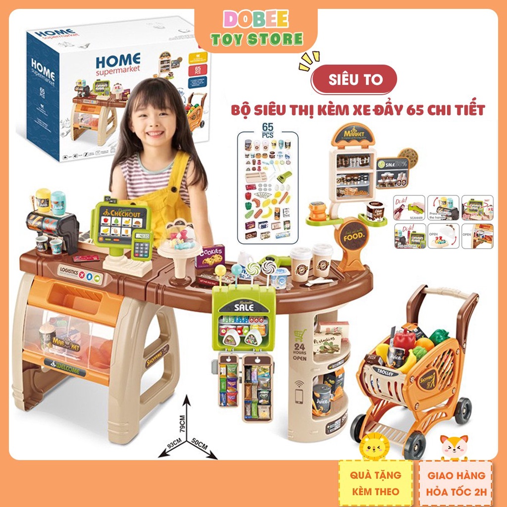 SIÊU TO - Bộ đồ chơi quầy siêu thị kèm xe đẩy, máy tính tiền, máy quẹt thẻ âm thanh vui nhộn, đồ chơi tương tác