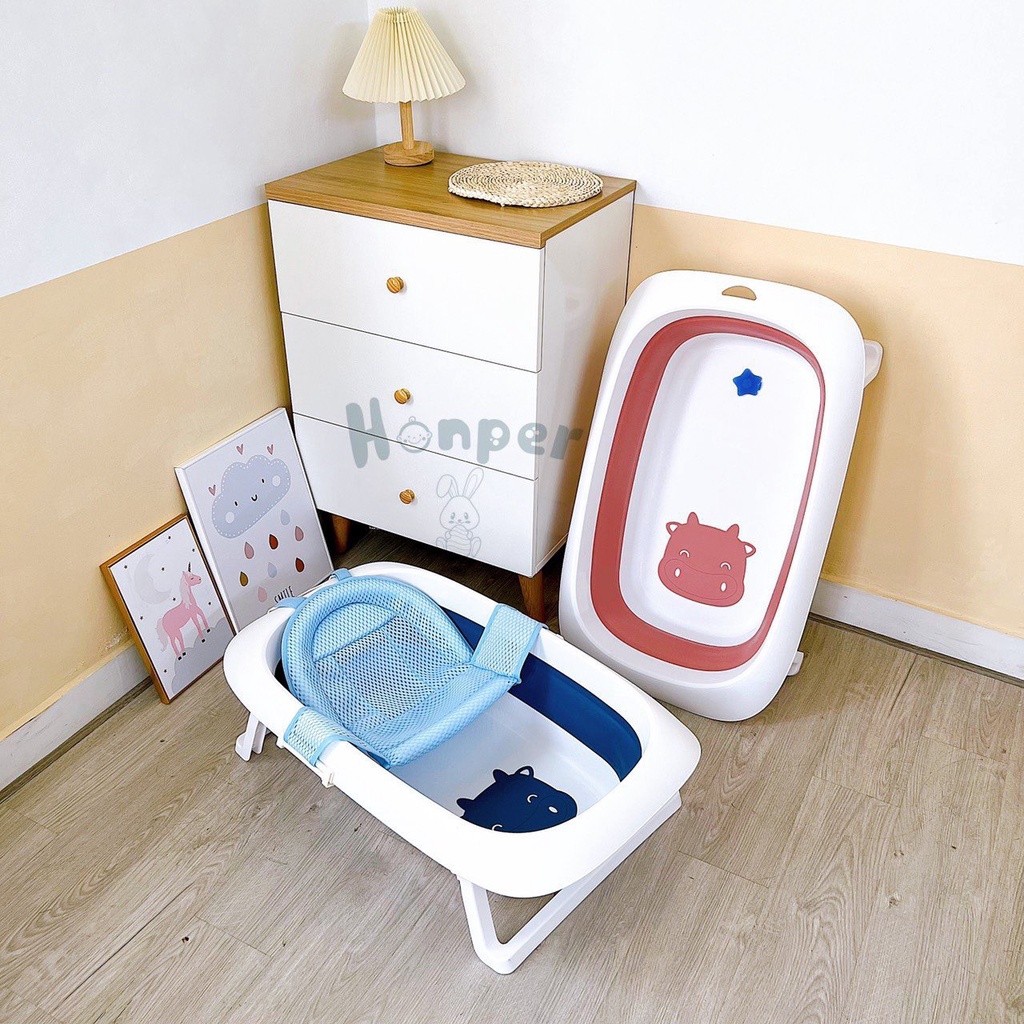 Chậu tắm gấp gọn cao cấp Honper chính hãng kèm lưới tắm và cảm biến nhiệt an toàn cho bé