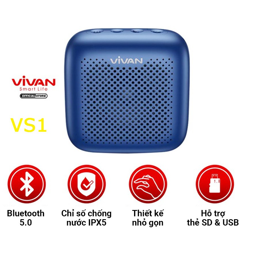 Loa Bluetooth 5.0 Chống Nước IPX5 VIVAN VS1 5W 1800mAh - PLAYTIME ĐẾN 10 GIỜ - CHÍNH HÃNG