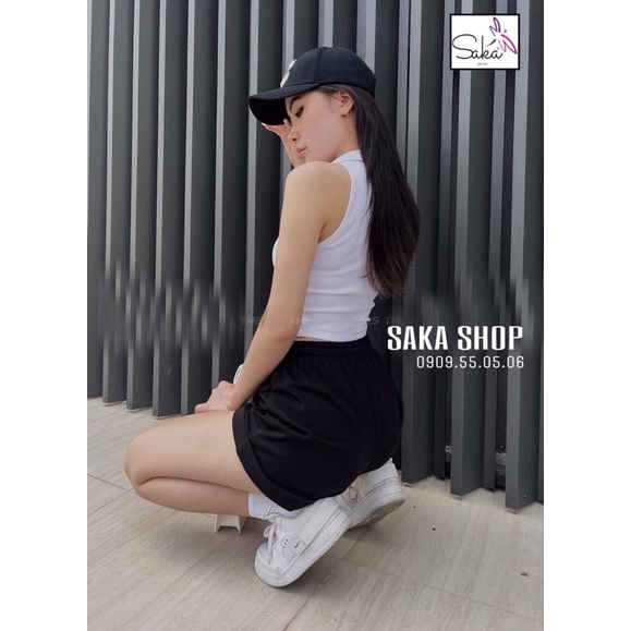 Áo croptop nữ sát nách cổ sơ mi màu trắng đen