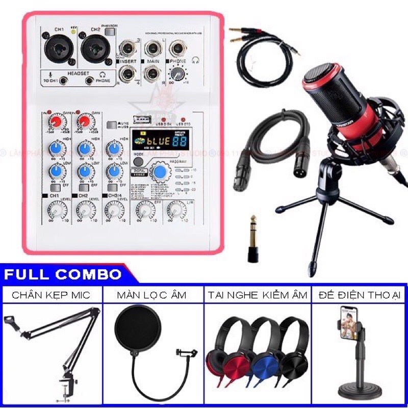 Combo Mic thu âm MIXER E4 Bluetooth Và Micro K320 Hát Đa Dạng Karaoke và Thu Âm kèm tai nghe chân lọc bảo hành 1 năm