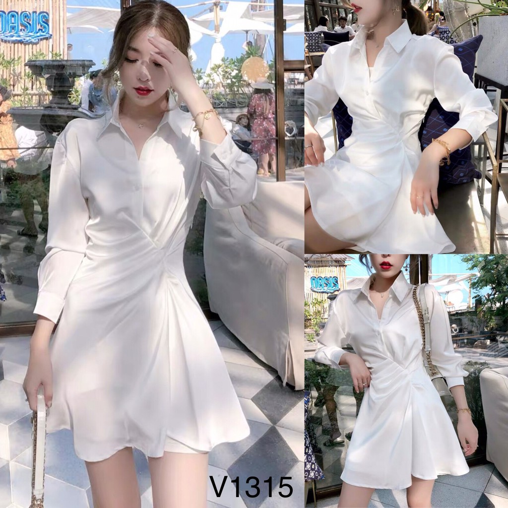 Váy sơ mi trắng nhún eo V1315 - ĐẸP SHOP DVC ( Ảnh mẫu và ảnh trải sàn do shop tự chụp ) -Hàng nhập khẩu