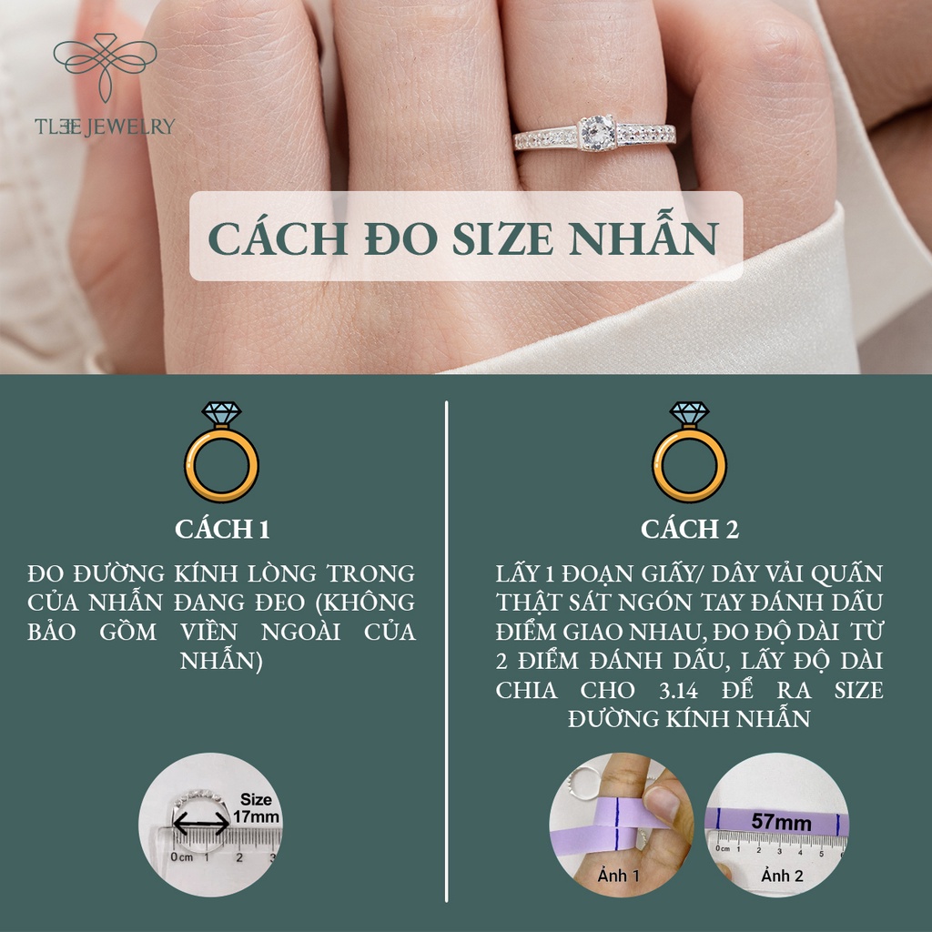 Nhẫn bạc nữ TLEE ổ vuông 4 chấu mặt đá trái tim dễ thương NCJ A0216
