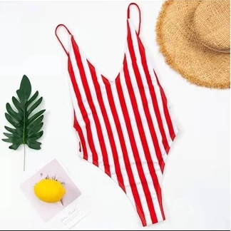 BIKINI 1 Mảnh Sọc Trắng Đỏ Siêu Sexy Áo Sẵn Mút Lót Chất Đẹp Sọc Dọc Giúp Bạn Nữ Tôn Dáng Hack Chân