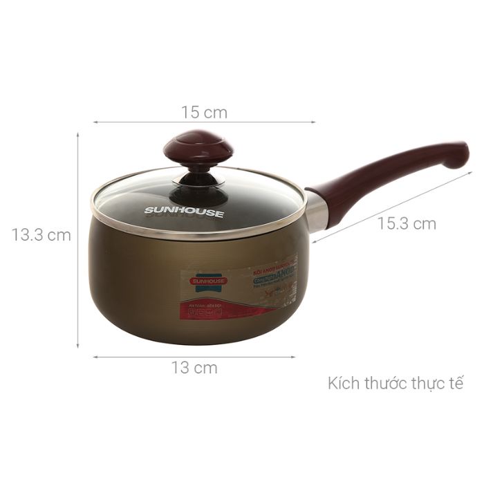 Nồi quấy bột Anod Sunhouse SH99-14M1 14CM chống dính màu đồng vung kính - HAPOS