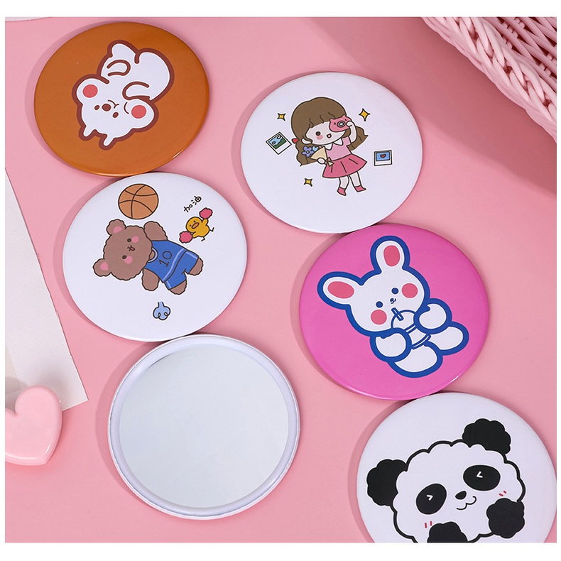 [Hàng mới về] Gương trang điểm cầm tay hình tròn họa tiết hoạt hình dễ thương tiện dụng