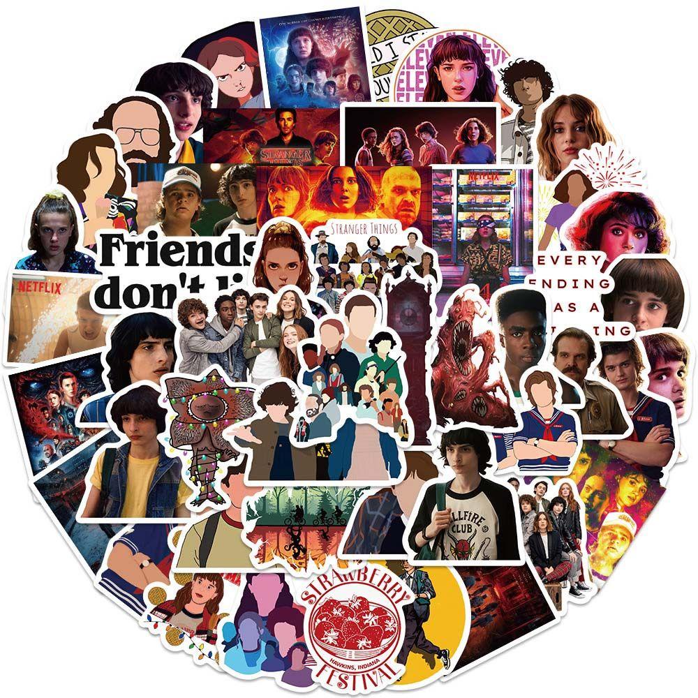 Bộ 50 Miếng Dán Trang Trí Vali / Laptop / Vali Họa Tiết Nhân Vật Hoạt Hình Stranger Things