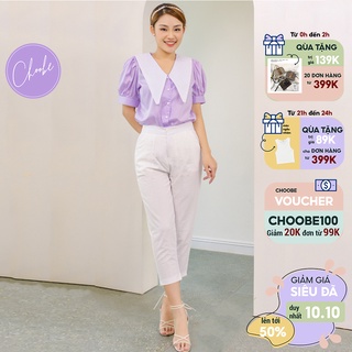 Quần đũi nữ Choobe baggy vải đũi xước cao cấp cạp chun sau ngố lửng bigsize Q22