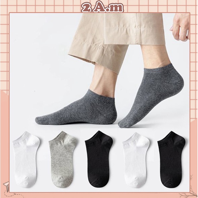 Tất Cổ Ngắn Nam Thời Trang 3 Màu Cổ Điển Trắng Đen Xám Cơ Bản Phong Cách Hàn Quốc