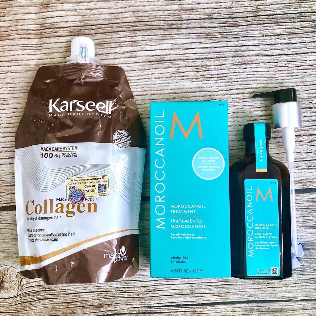 🌼 Chính hãng 🌺 Combo túi ủ tóc Collagen Karseell 500ml và chai tinh dầu dưỡng tóc Moroccanoil Treatment 125ml