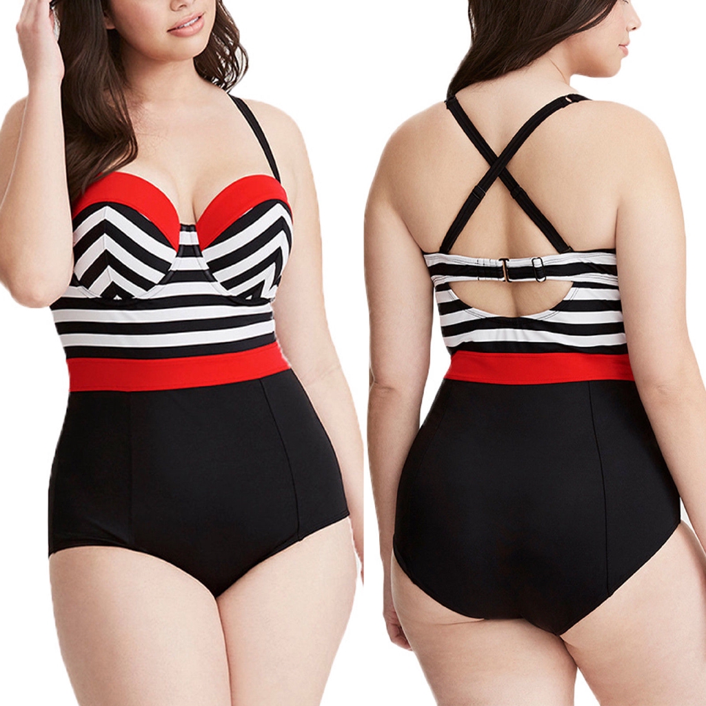 Bikini nâng ngực họa tiết kẻ sọc size lớn