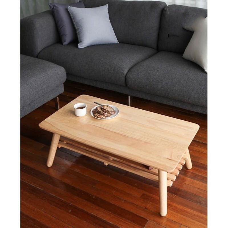 Bàn sofa 2 tầng xếp gọn, gỗ cao su - Bàn trà 2 tầng gấp gọn 90x50cm