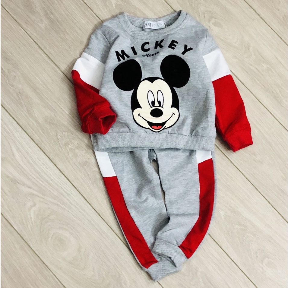 Bộ dài tay thu đong bé trai - Bộ nỉ phối Mickey HM cho bé trai size 1-6t