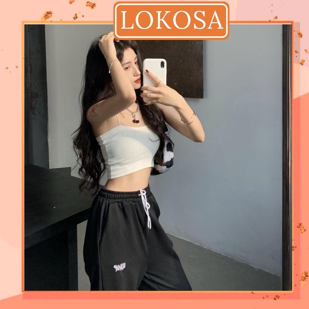 Áo Dây Bún Kiểu Nữ LOKOSA Áo 2 dây Ống Cúp ngực trơn hở lưng vải cotton đẹp trắng đen AO014