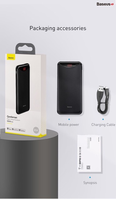 Pin dự phòng nhỏ gọn Baseus Gentleman Digital Display Powerbank 10000mAh dùng cho iPhone/Samsung/Oppo/ Xiaomi