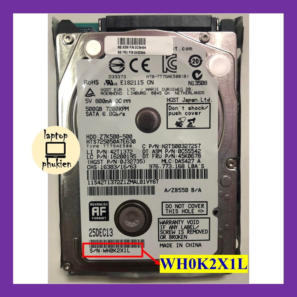 Ổ cứng HDD 500GB 7200RPM 2.5" dùng cho cả laptop và PC sức khỏe tốt, thời gian sử dụng ít - chính hãng bảo hành 6 tháng