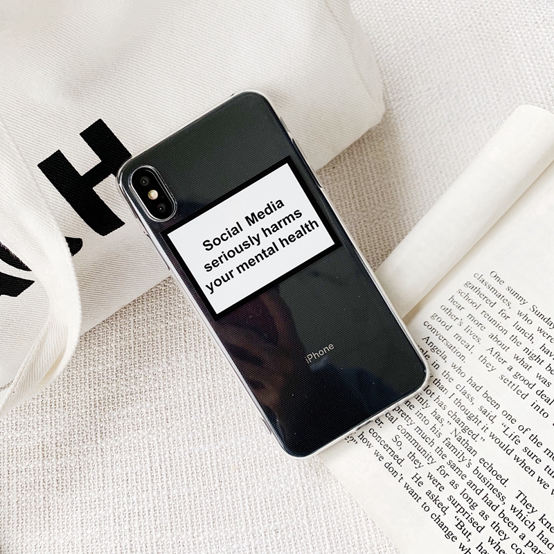 Ốp điện thoại trong suốt hình social media seriously harms your mental health cho IPHONE X XS MAX XR 11 8 7PRO MAX