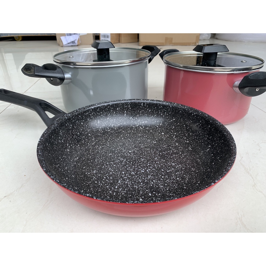 Tặng son lì Hàn Quốc - Bộ nồi chảo đáy từ 3 món Easy Seoulcook gồm 2 nồi 18-20cm, 1 chảo 24cm