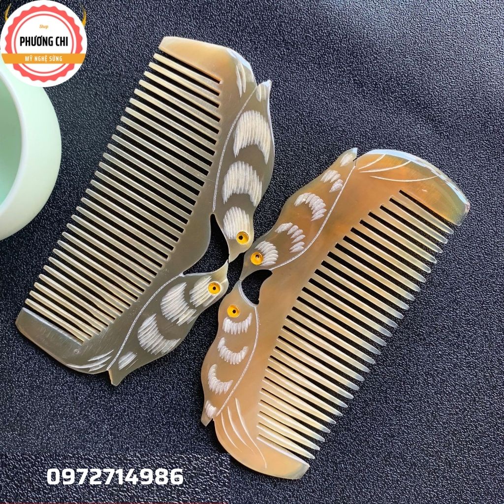 Lược sừng đôi chim trắng nưa đẹp dai 12cm, lược chải tóc gỡ rối massage đầu | Mỹ nghệ phương chi