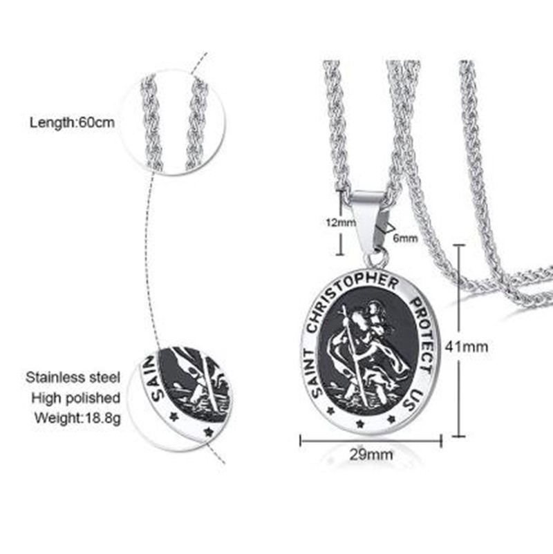 Vòng cổ cổ điển hình tròn Saint Christopher dành cho nam với dây chuyền 60cm