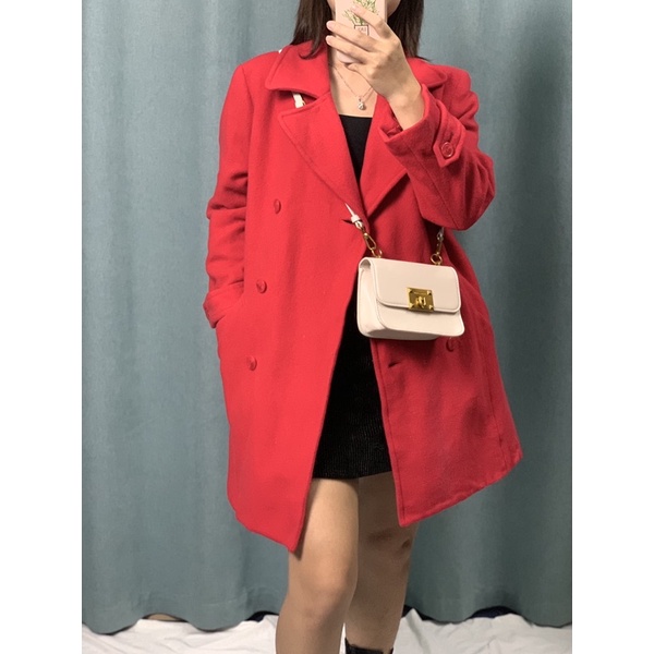 Áo khoác dạ 2hand form 6 cúc, màu đỏ mới tinh