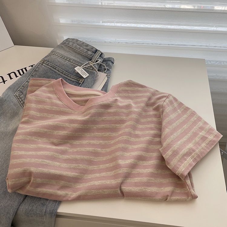 Áo Thun Cotton Tay Ngắn / Dài Họa Tiết Kẻ Sọc Phong Cách Mới 50409