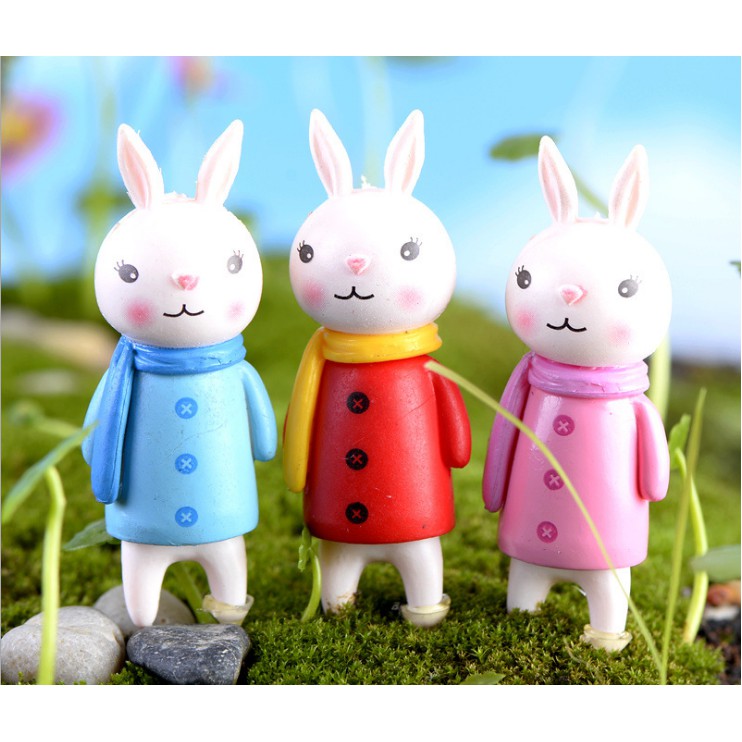 Combo 4 thỏ Line đeo khăn để trang trí tiểu cảnh, bonsai