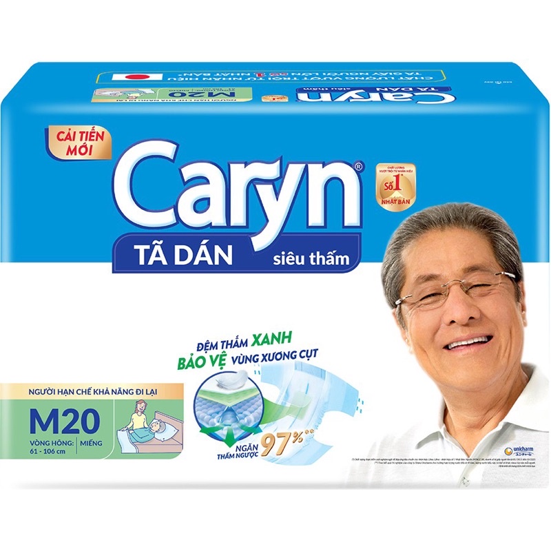 [Bịch lớn siêu tiết kiệm] Tã Dán Caryn người lớn Size M20/M40 và Size M-L20/ M-L40 và XL10