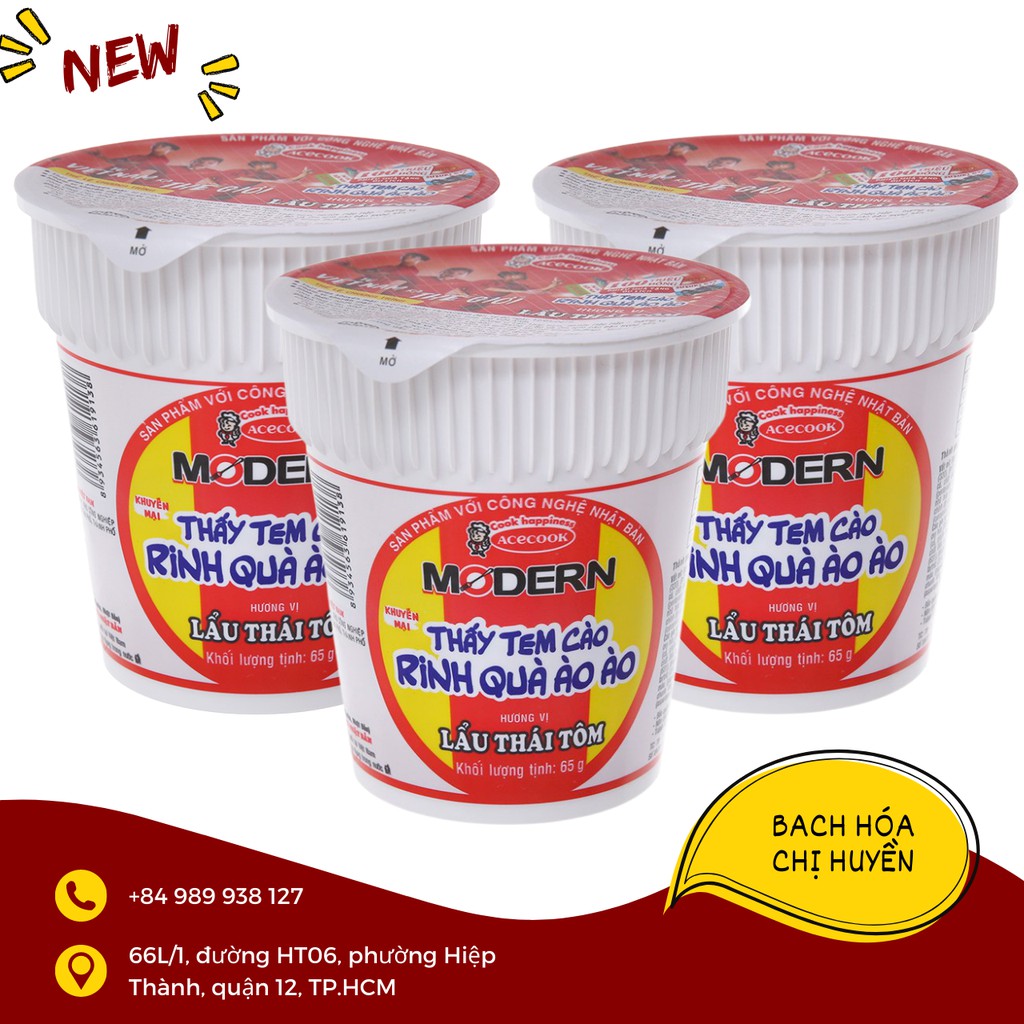Thùng 24 ly mì Modern hương vị lẩu Thái tôm 65g