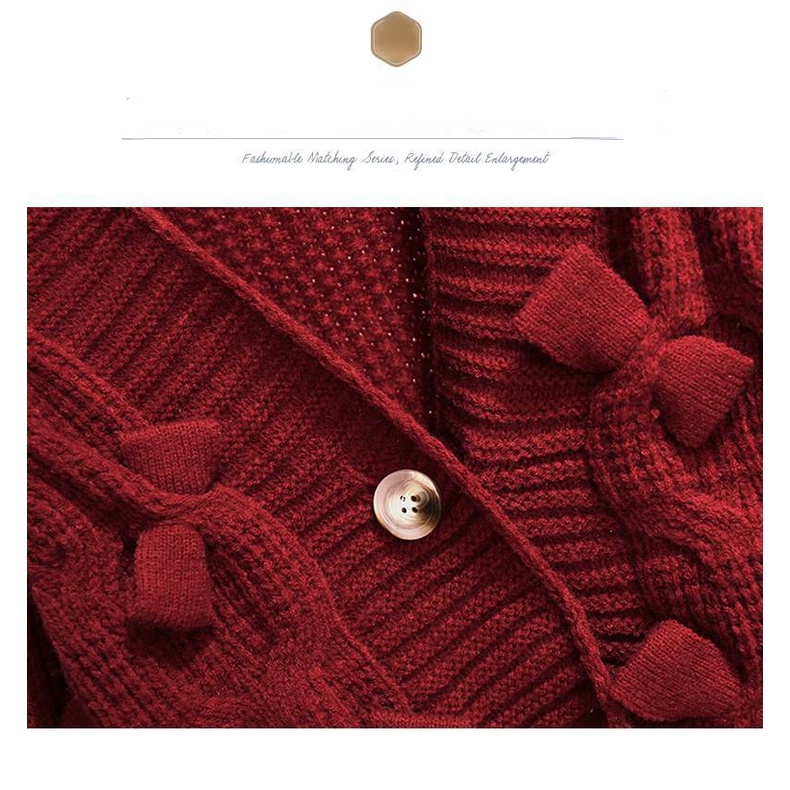 Áo Khoác Cardigan Dệt Kim Đính Nơ Dáng Rộng Thời Trang Thu Đông Phong Cách Retro Mới Cho Nữ